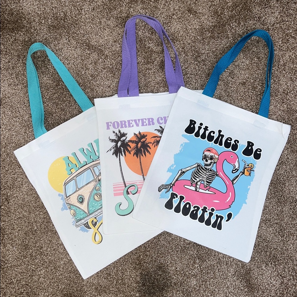 Handmade Colorful Beach Summer Themed Graphic Canvas Tote Bags - Choice of One